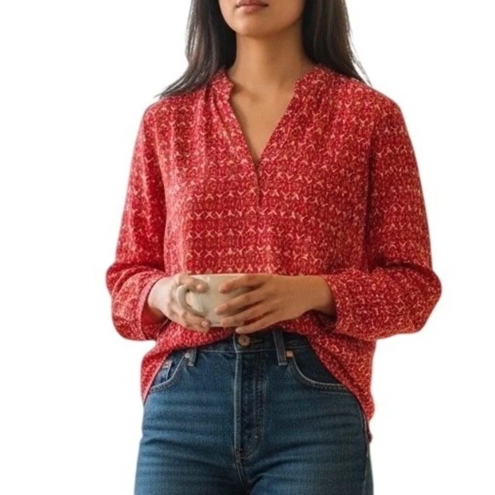 Tory Burch Stephanie Tunic Blouse Womens 2 Pink Orange Sequin Geometric‎ Cotton